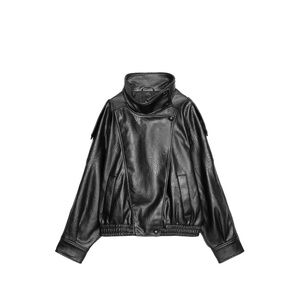 Zara Black Leather High-Neck Jacket
